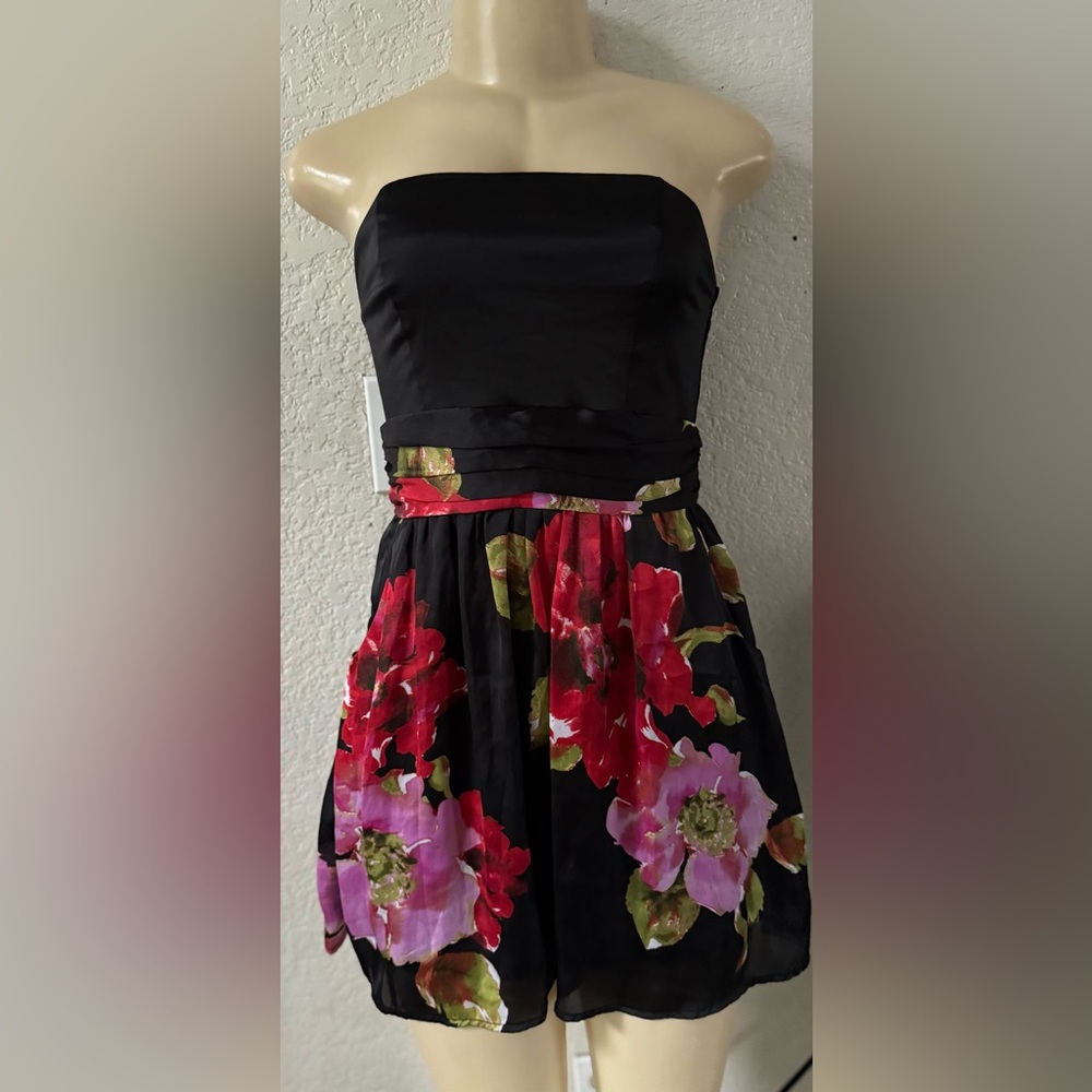 Vintage tube Wet Seal Black Floral Midi Dress 2000s y2k party cocktail prom rare